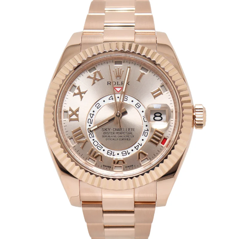 Rolex Sky Dweller 42mm Rose Gold Sun Dust Pink Roman Dial Watch Reference#: 326935