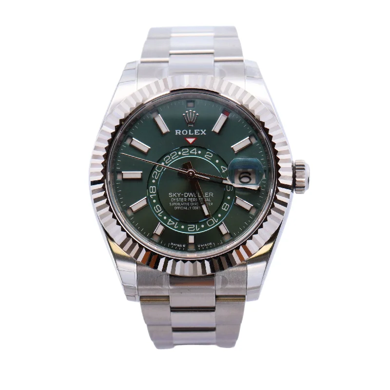 Rolex Sky-Dweller Stainless Steel 42mm Olive Stick Dial Watch Reference# 336934