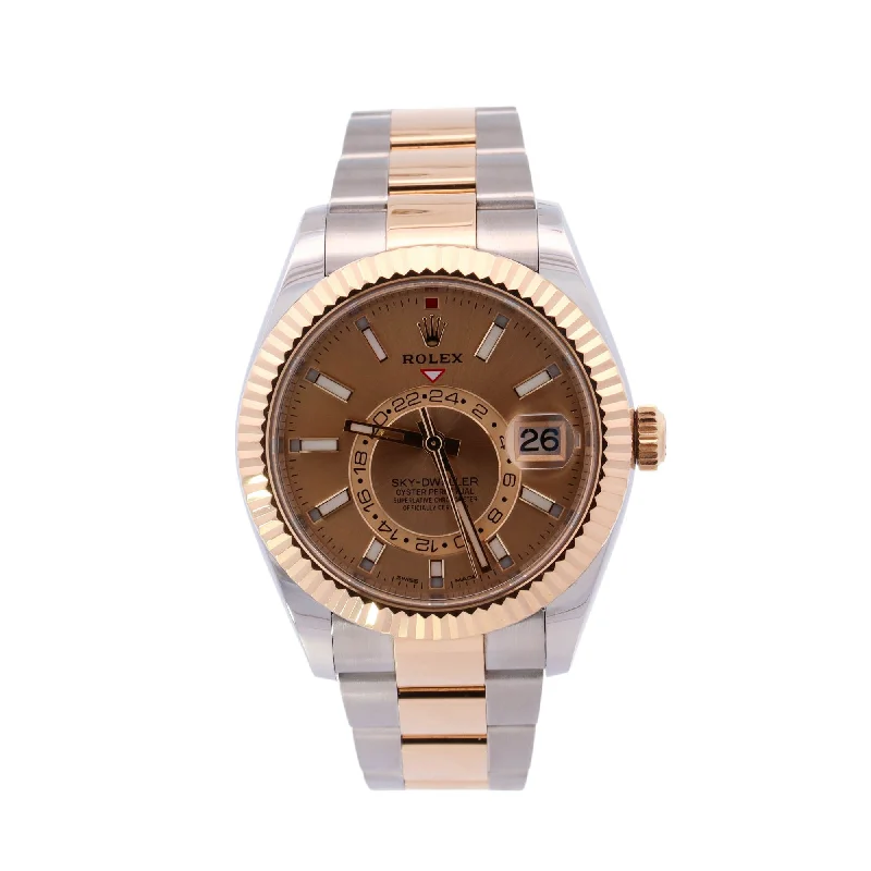 Rolex Sky-Dweller Two-Tone Stainless Steel & Yellow Gold 42mm Champagne Stick Dial Watch Reference# 326933