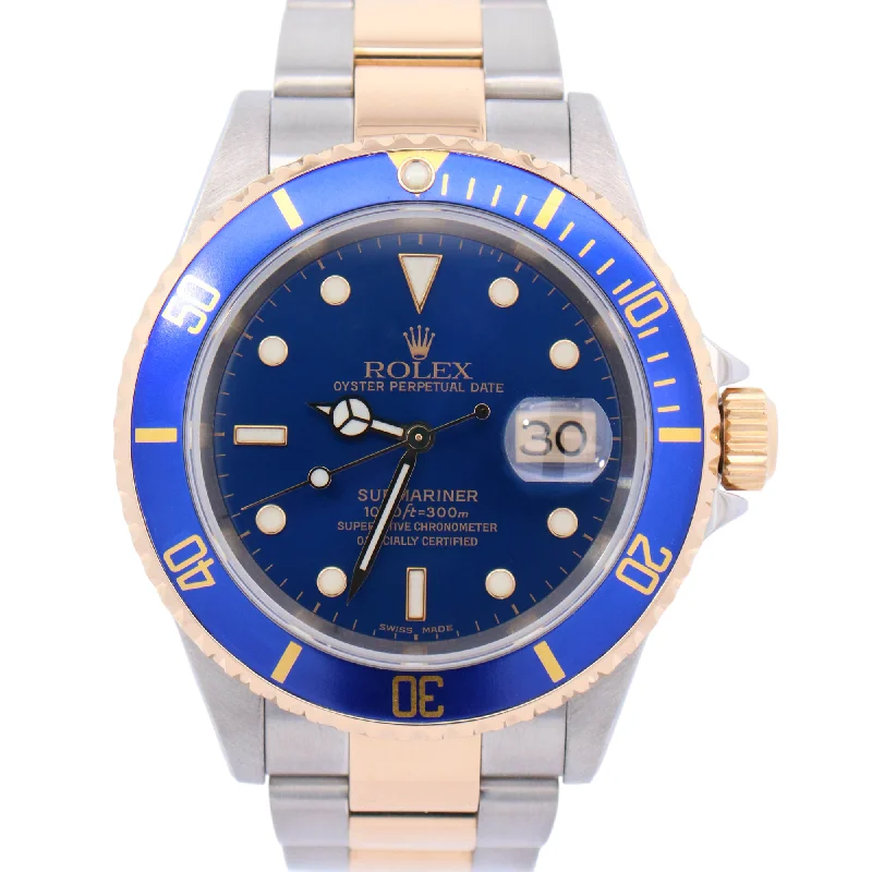 Rolex Submariner 40mm Yellow Gold & Stainless Steel Blue Dot Dial Watch Reference# 16613LB