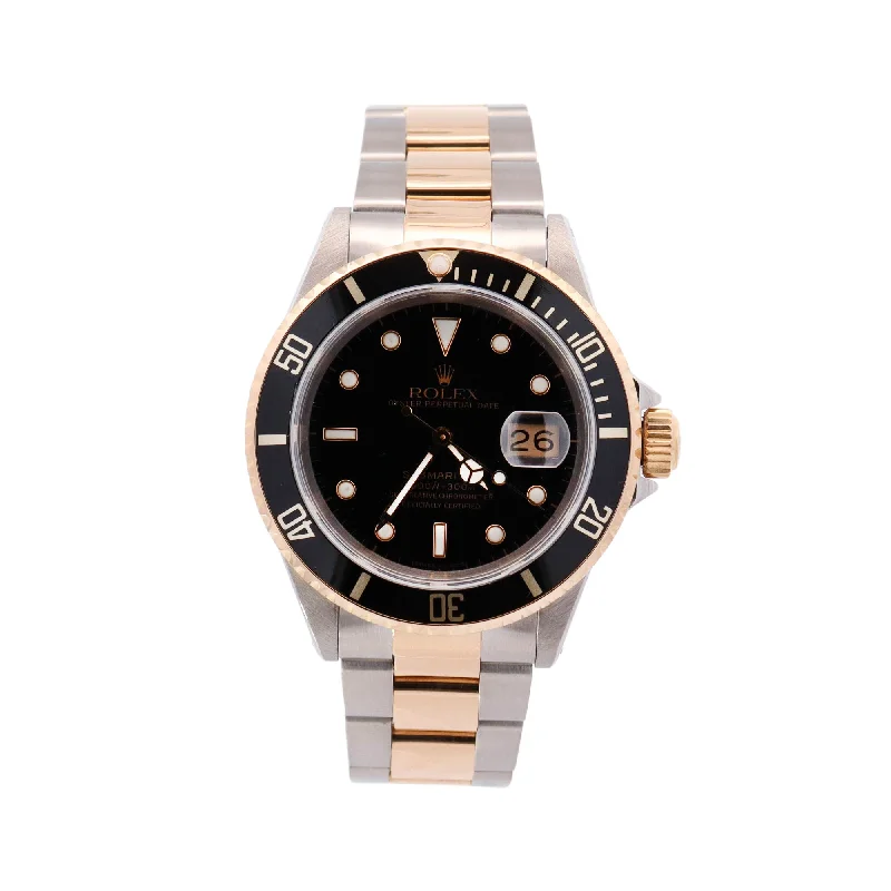 Rolex Submariner Two-Tone Stainless Steel & Yellow Gold 40mm Black Dot Dial Watch Reference# 16613