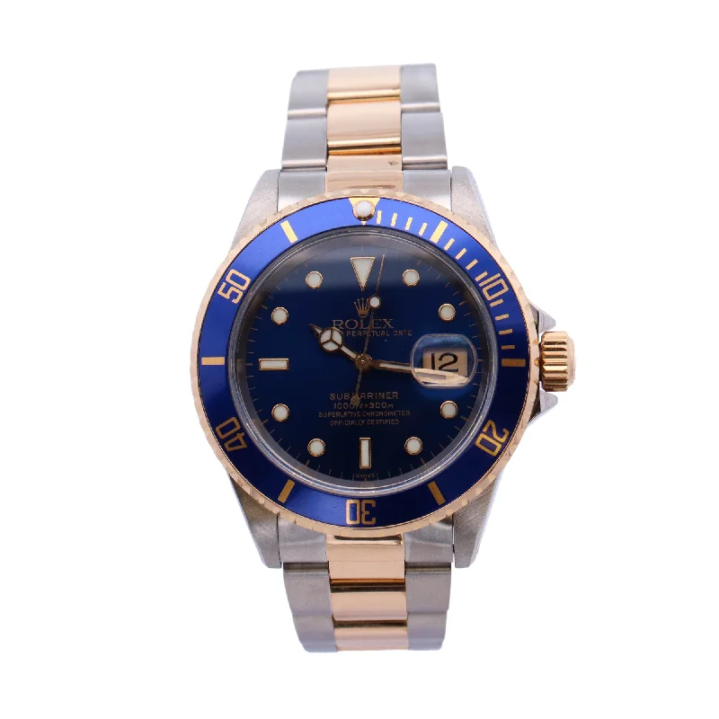 Rolex Submariner Two-Tone Stainless Steel & Yellow Gold 40mm Blue Dot Dial Watch Ref# 16613