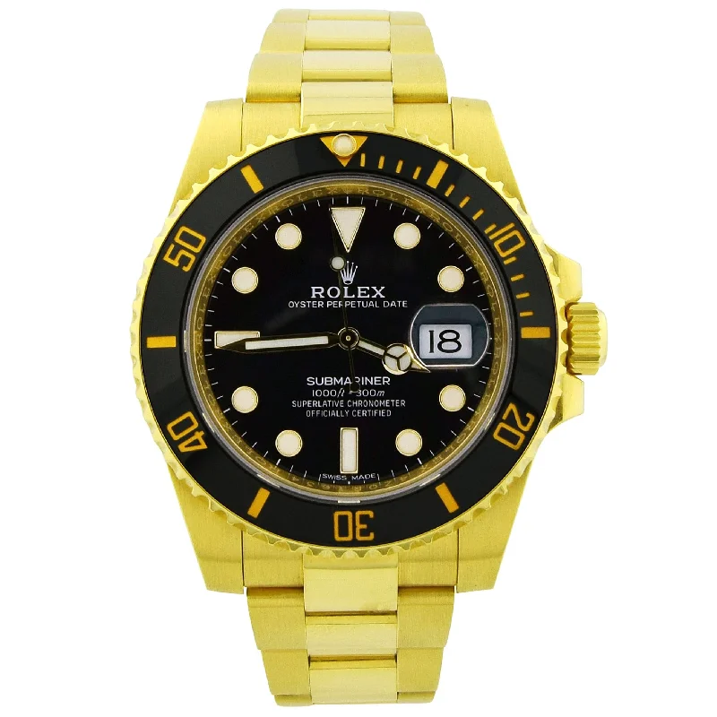 Rolex Submariner Yellow Gold 40mm Black Dot Dial Watch Reference#: 116618LN