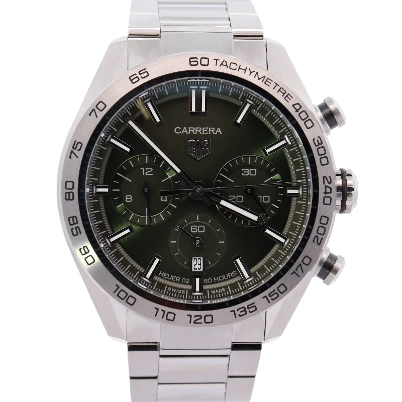 Tag Heuer Carrera 44mm Stainless Steel Green Chronograph Dial Watch Reference# CBN2A10.BA0643