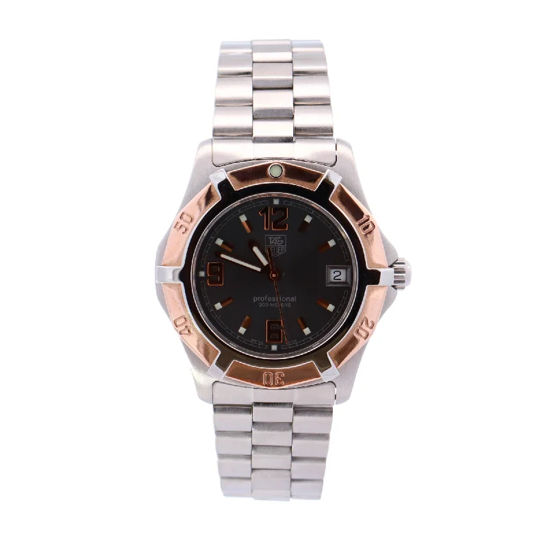 Tag Heuer Professional Two Tone Steel & Gold 38mm Grey Arabic & Stick Dial Watch Reference# WN1151