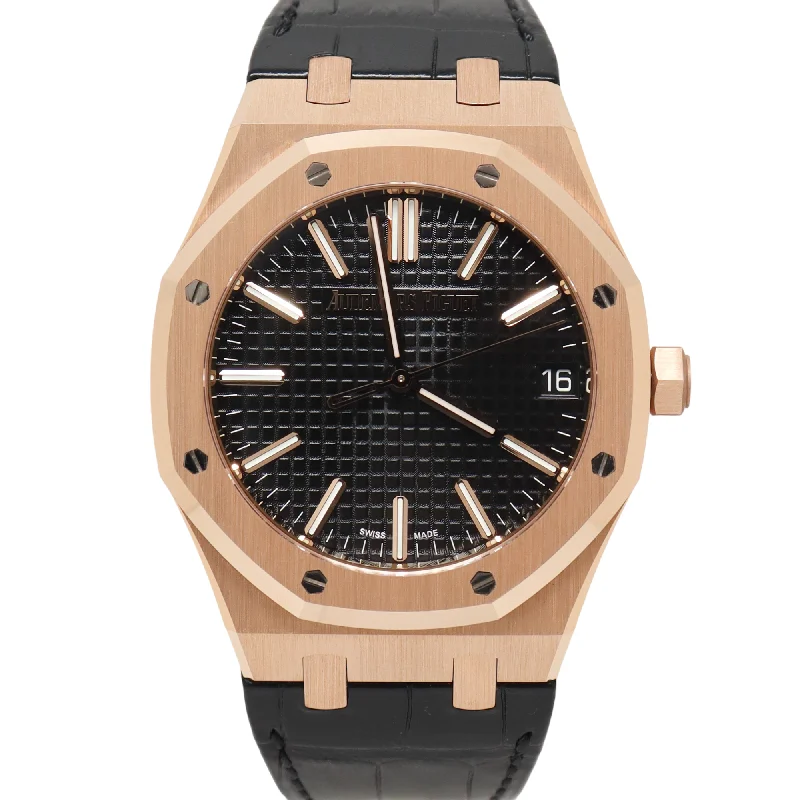 Audemars Piguet Royal Oak 41mm Rose Gold Black Grande Tapisserie Dial Watch Reference# 15500OR.OO.D002CR.01