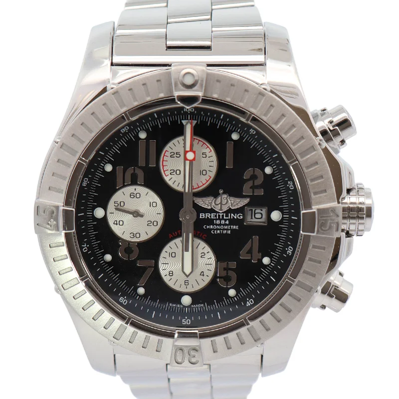 Breitling Super Avenger Stainless Steel 48.4mm Black Chronograph Dial Watch Reference#: A13370