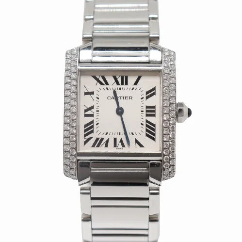 Cartier Ladies Tank Francaise Stainless Steel 25mm x 20mm White Roman Dial Watch Reference# W51003Q3