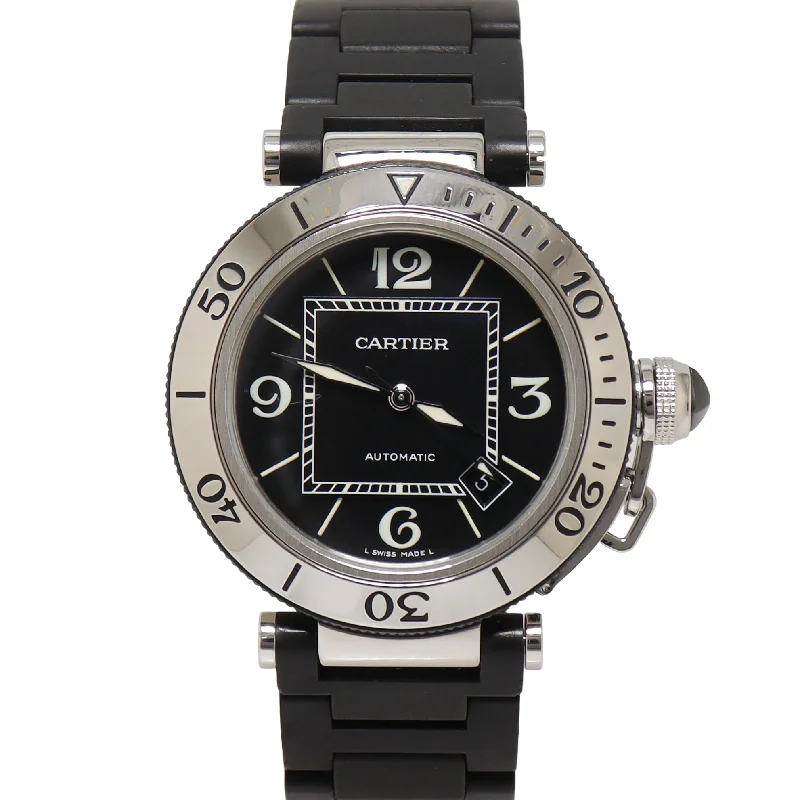 Cartier Pasha Seatimer Stainless Steel 40mm Black Index & Roman Dial Watch Reference#: W31077U2