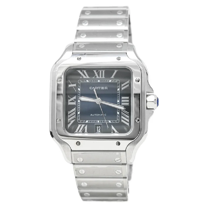 Cartier Santos Stainless Steel 39.8mm Blue Roman Dial Watch Reference #: WSSA0030