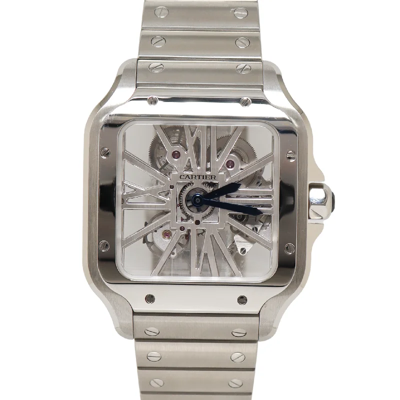 Cartier Skeleton Santos Stainless Steel 40mm Skeleton Dial Watch Reference#: WHSA0007