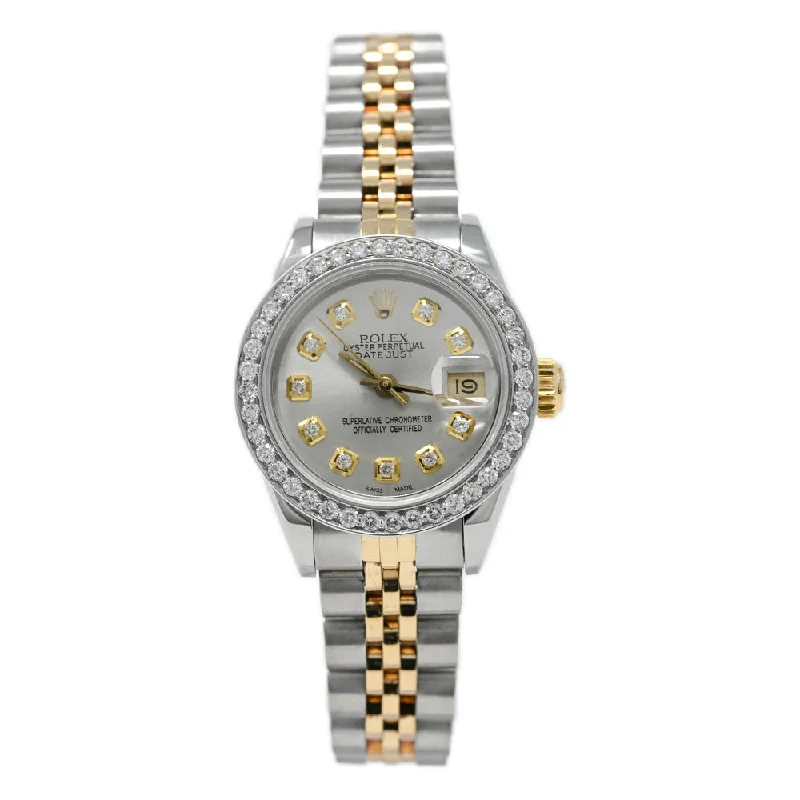 Rolex Ladies Datejust Yellow Gold & Stainless Steel 26mm Custom Champagne Diamond Dial Watch Reference# 69173