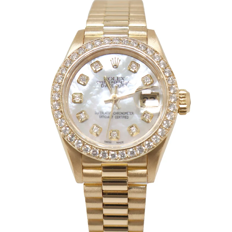 Rolex Lady-Datejust 18K Yellow Gold 26mm White MOP Diamond Dot Dial Watch Reference#: 69178