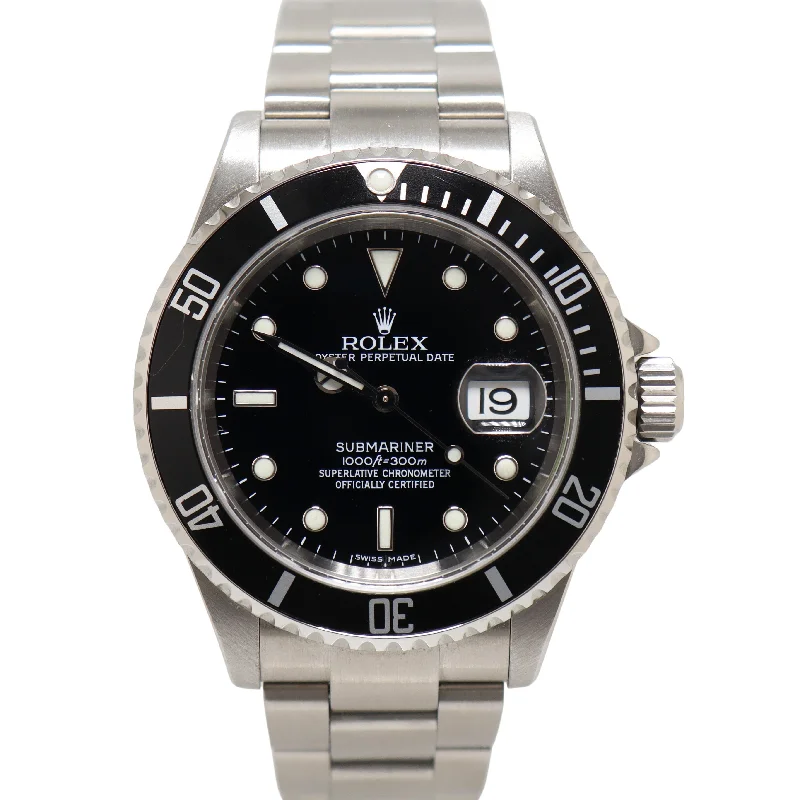 Rolex Men's Submariner Date Stainless Steel 40mm Black Dot Dial Watch Reference#: 16610