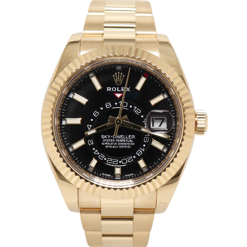 Rolex Sky-Dweller Yellow Gold 42mm Black Stick Dial Watch Reference#: 326938