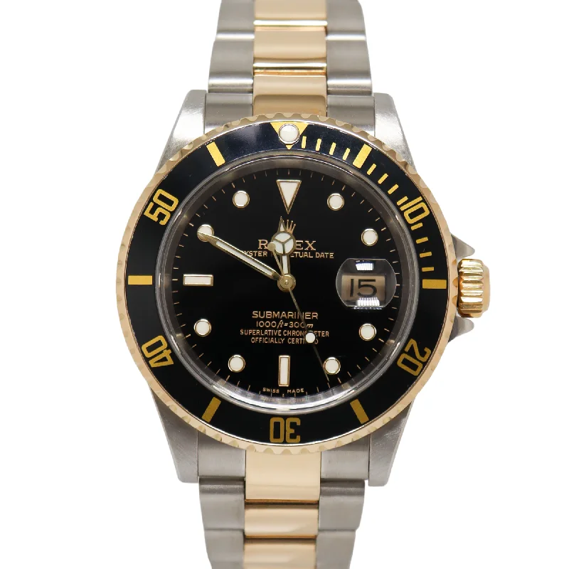 Rolex Submariner Two Tone Yellow Gold & Steel 40mm Black Dot Dial Watch Reference#: 16613