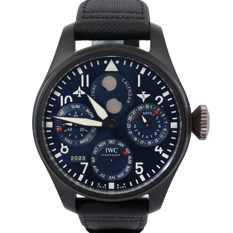 IWC Big Pilot Ceramic 47mm Blue Chronograph Dial Watch Reference# IW503001