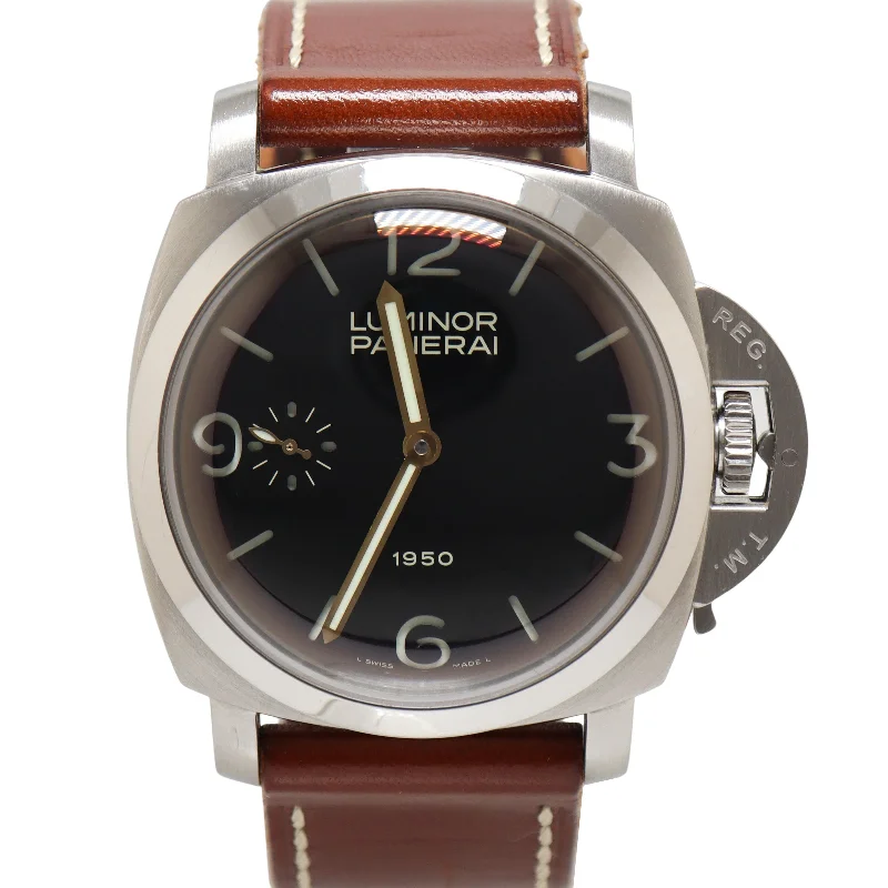 Panerai Luminor 1950 Stainless Steel 47mm Black Roman & Stick Dial Watch Reference# PAM00127