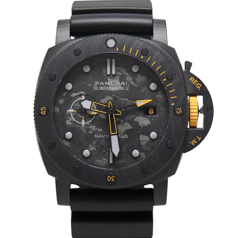 Panerai Submersible GMT Carbotech 44mm Black with Luminous Hour Markers & Dots Dial Watch Reference#: PAM01324