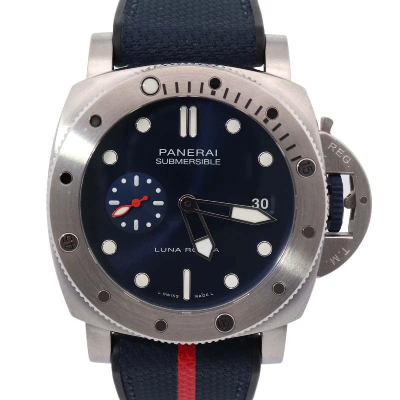 Panerai Submersible Quarantaquattro Luna Rossa Stainless Steel 44mm Blue Dot Dial Watch Reference# PAM01391