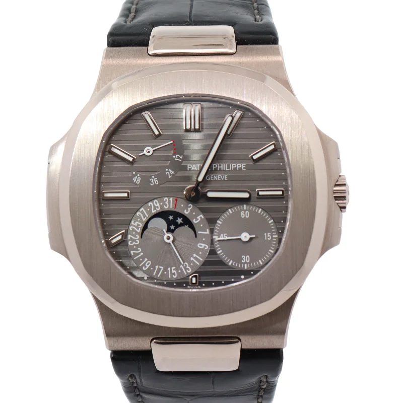 Patek Philippe Moon Phases White Gold 40mm Gray Chronograph Dial Watch Reference#: 5712G-001