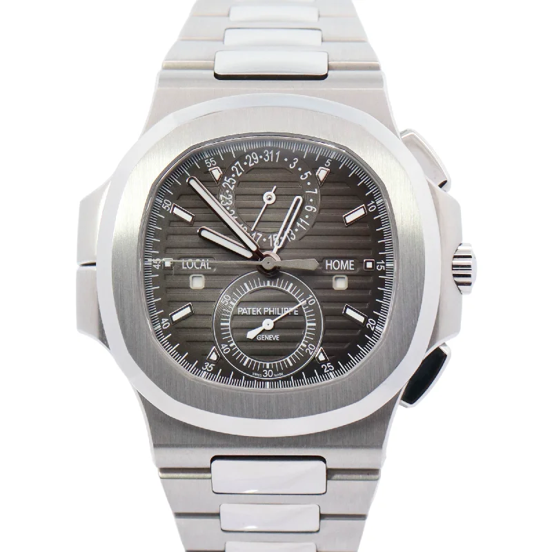 Patek Philippe Nautilus Travel Time 40.5mm Stainless Steel Black Gradated Chronograph Dial Watch Reference# 5990/A1-001