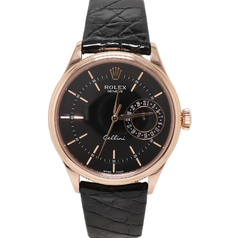 Rolex Cellini Date Rose Gold 39mm Black Stick Dial Watch Reference#: 50515