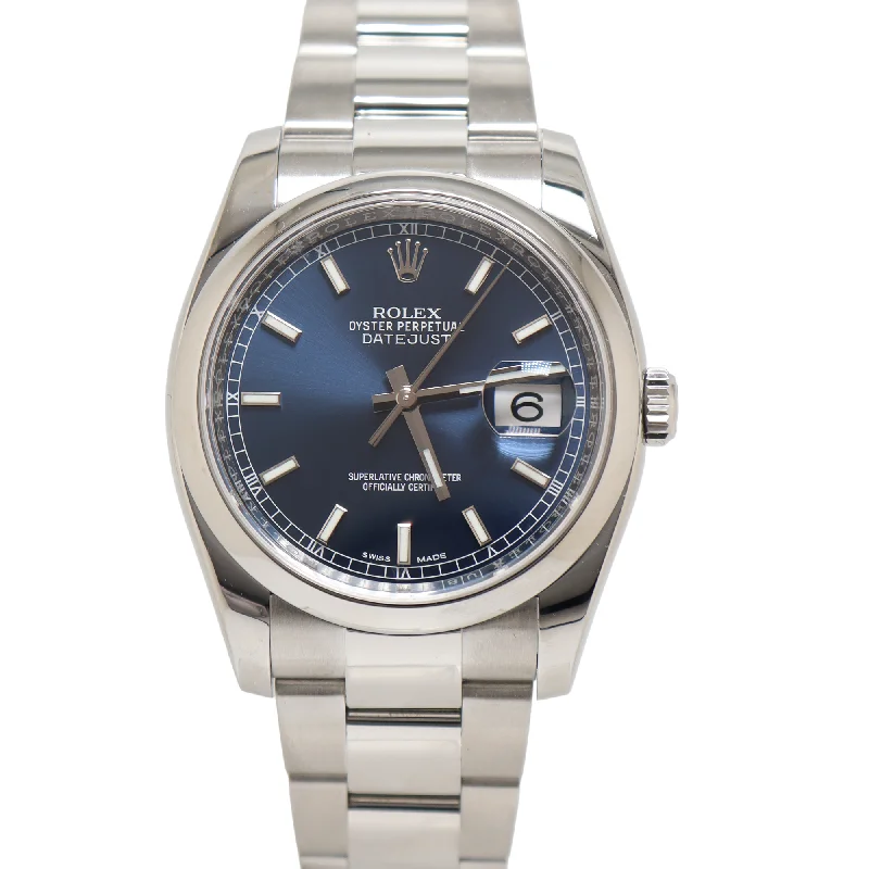 Rolex Datejust Stainless Steel 36mm Blue Stick Dial Watch Reference#: 116200