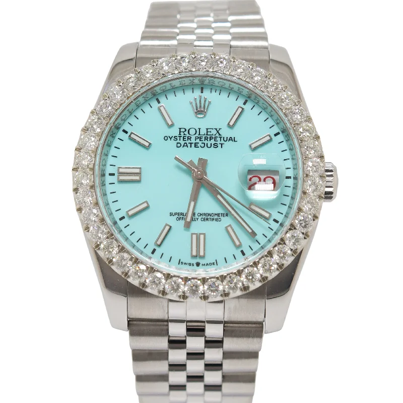 Rolex Datejust Stainless Steel 36mm Tiffany Blue Stick Dial Watch Reference#: 116200