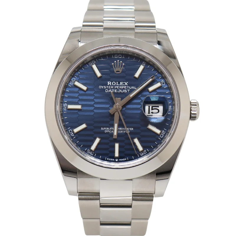 Rolex Datejust Stainless Steel 41 Blue Motif Stick Dial Watch Reference#: 126300