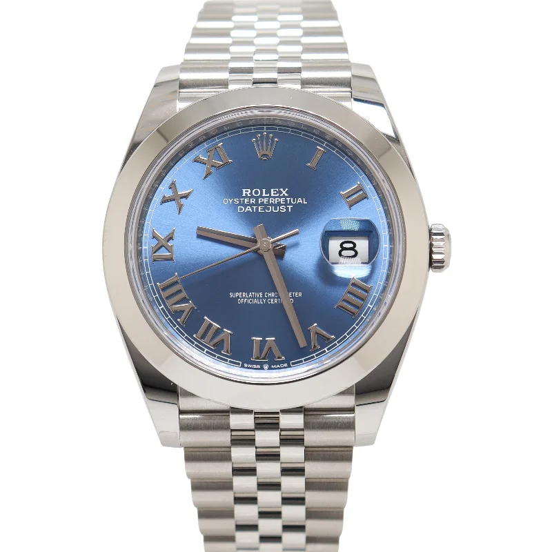 Rolex Datejust Stainless Steel 41mm Blue Roman Dial Watch Reference#: 126300