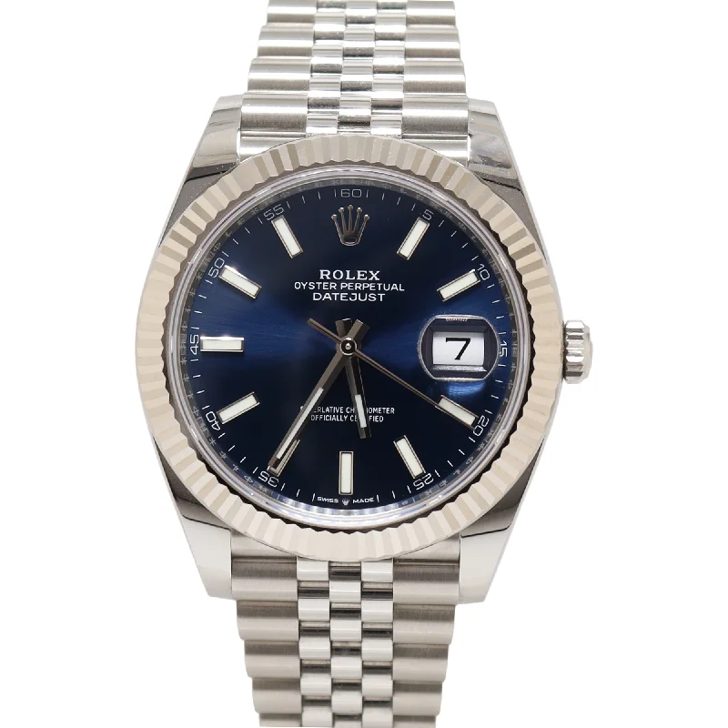 Rolex Datejust Stainless Steel 41mm Blue Stick Dial Watch Reference#: 126334