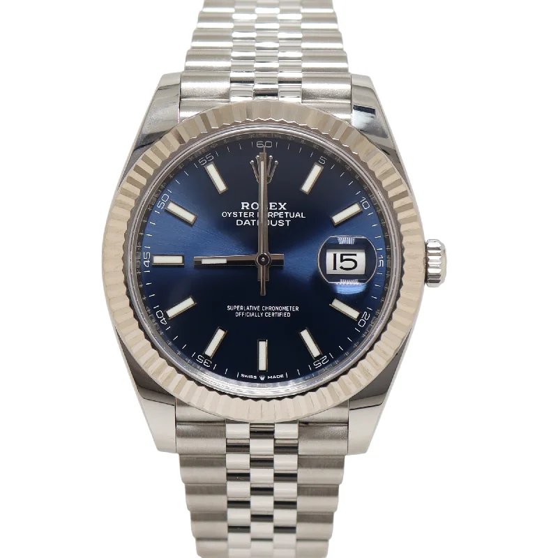 Rolex Datejust Stainless Steel 41mm Blue Stick Dial Watch Reference#: 126334