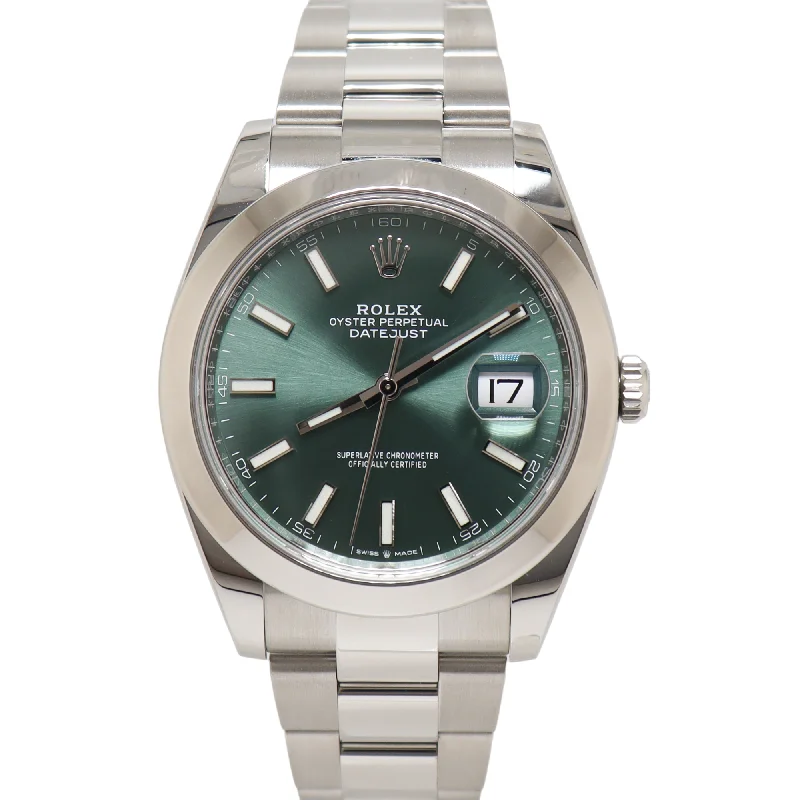 Rolex Datejust Stainless Steel 41mm Mint Green Stick Dial Watch Reference# 126300