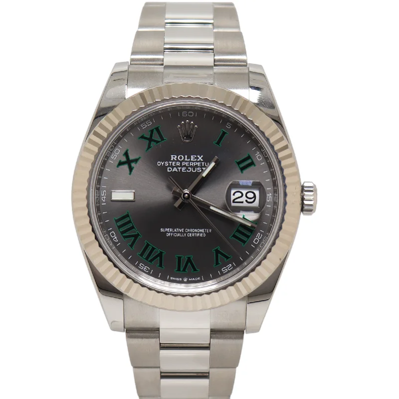 Rolex Datejust Stainless Steel 41mm Roman Wimbledon Dial Watch Reference#: 126334