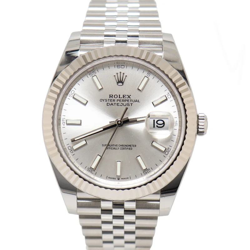 Rolex Datejust Stainless Steel 41mm Silver Stick Dial Watch Reference# 126334