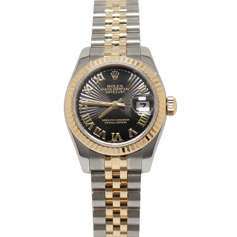 Rolex Datejust Steel & 18K Yellow Gold 26mm Black Roman Dial Watch Reference#: 79173