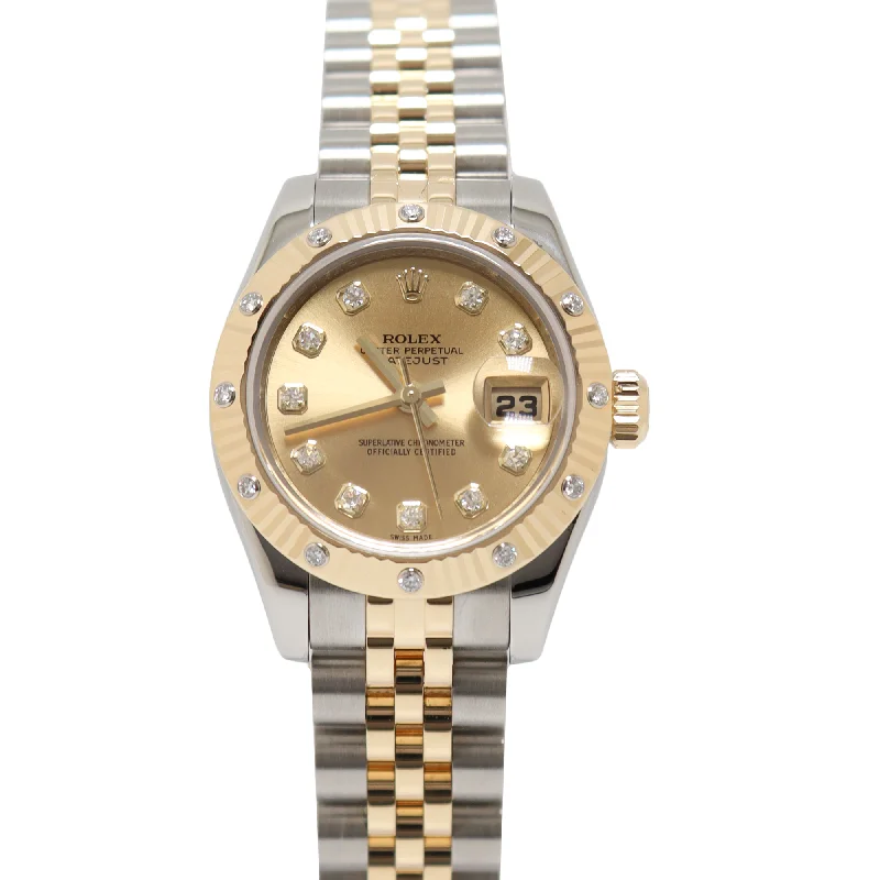 Rolex Datejust Steel & Yellow Gold 26mm Champagne Diamond Dial Watch Reference#: 179313