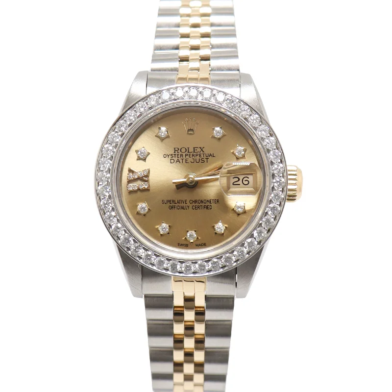 Rolex Datejust Steel & Yellow Gold 26mm Champagne Diamond Dial Watch Reference#: 69173