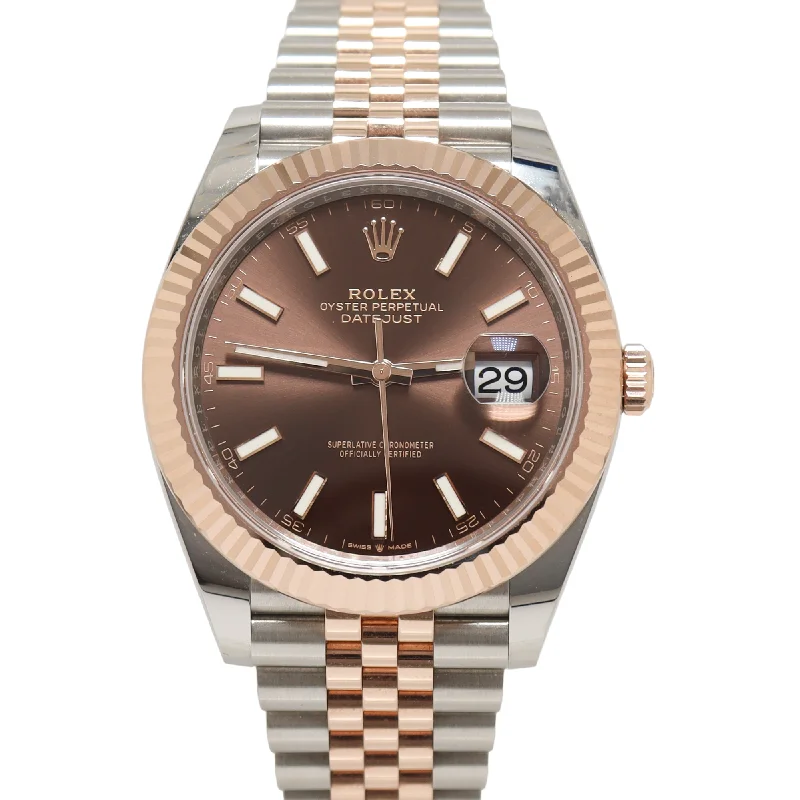 Rolex Datejust Two Tone Rose Gold & Steel 41mm Chocolate Stick Dial Watch Reference#: 126331