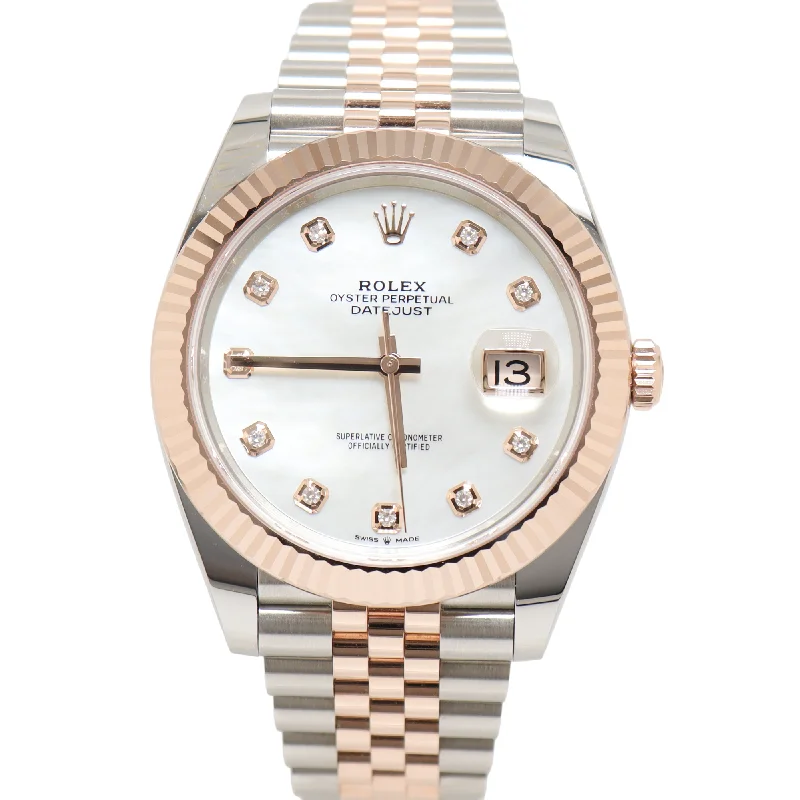 Rolex Datejust Two Tone Rose Gold & Steel 41mm White MOP Diamond Dial Watch Reference#: 126331