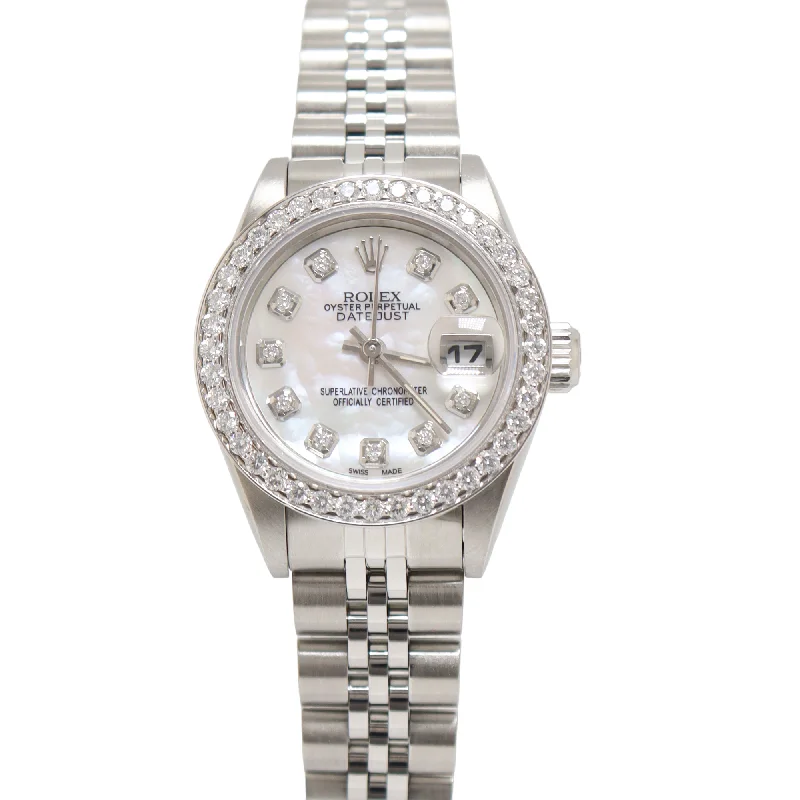 Rolex Datejust Stainless Steel 26mm Custom White MOP Diamond Dial Watch Reference#: 69174