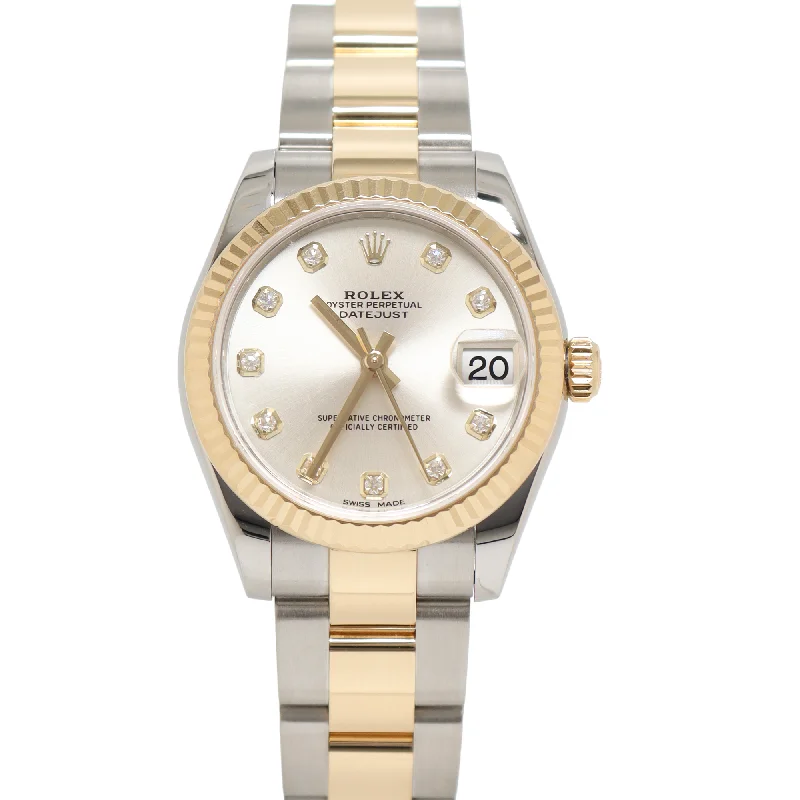 Rolex Datejust Two Tone Stainless Steel & Yellow Gold 31mm Champagne Diamond Dial Watch Reference# 178273