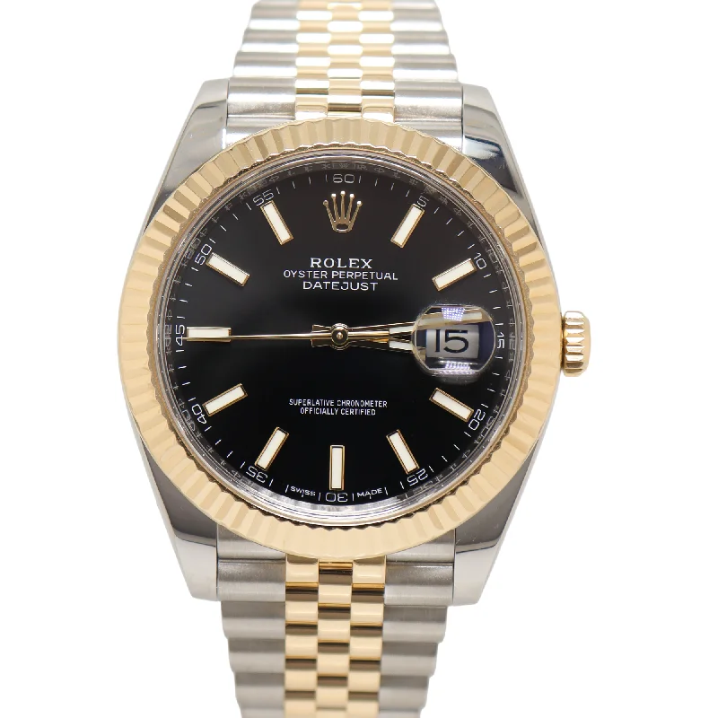 Rolex Datejust Two Tone Stainless Steel & Yellow Gold 41mm Black Stick Dial Watch