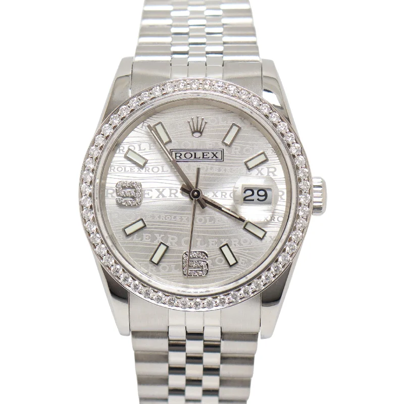 Rolex Datejust Two Tone White Gold & Stainless Steel 36mm Silver Stick & Diamond #6 & #9 Dial Watch Reference#: 16234