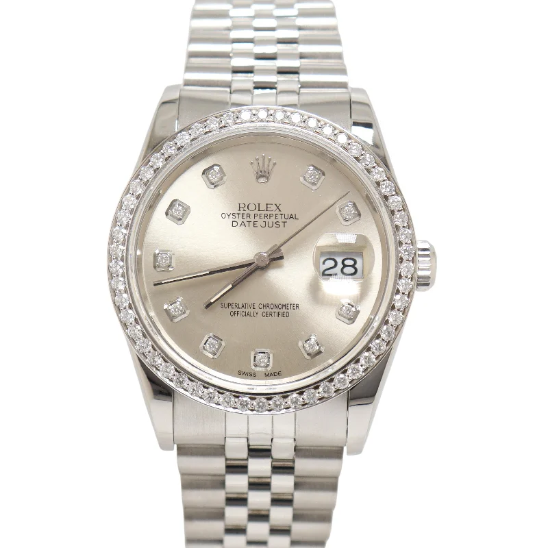 Rolex Datejust Two Tone White Gold & Steel 36mm Custom Silver Diamond Dial Watch Reference#: 16234