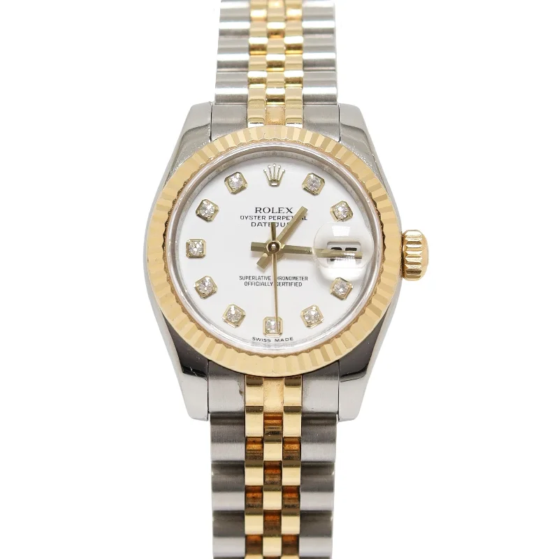 Rolex Datejust Two Tone Yellow Gold & Steel 26mm White Factory Diamond Dial Watch Reference#: 179173