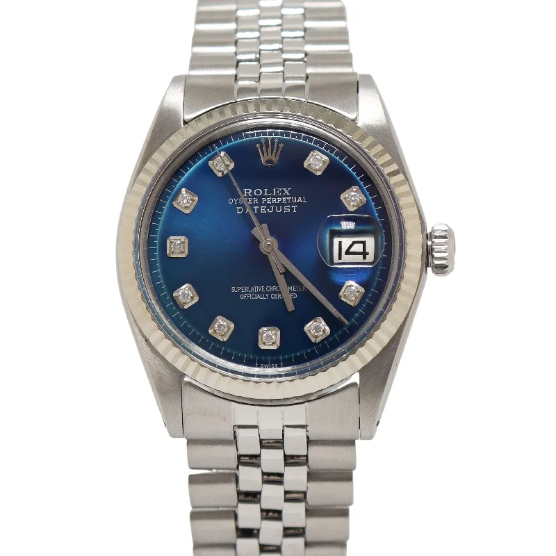 Rolex Datejust Stainless Steel 36mm Blue Diamond Dial Watch Reference#: 1601