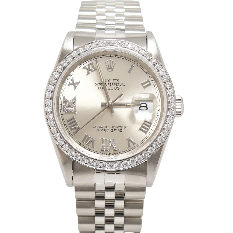 Rolex Datejust White Gold & Steel 36mm Silver Roman Dial with #6 & #9 with diamonds Watch Reference#: 16234