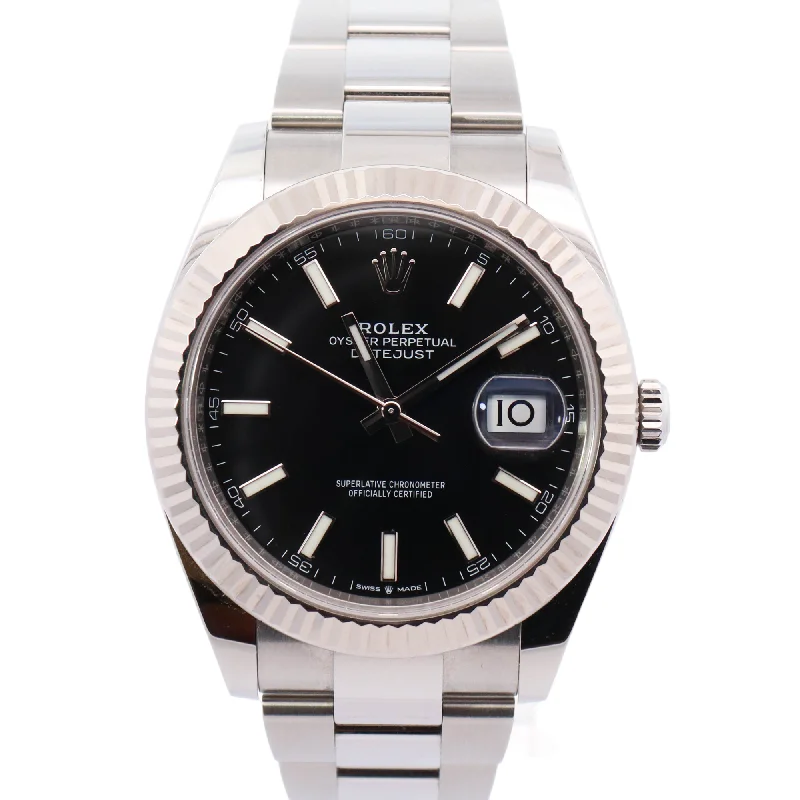 Rolex Datejust 41mm Stainless Steel Black Stick Dial Watch Reference#: 126334